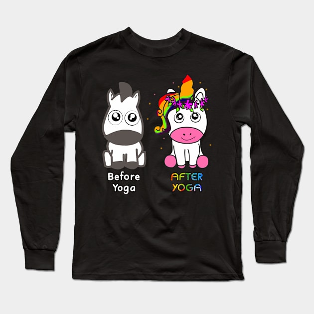 Cute Before And After Yoga Unicorn - Cute Unicorn Yoga Gift Long Sleeve T-Shirt by HomerNewbergereq